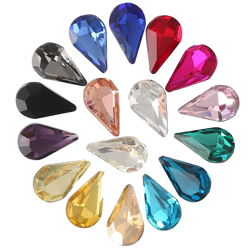 Teardrop Shape Point Terug Glass Crystal Fancy Stone Diamond Voor Kledingstuk Losse Kralen Fabriek Direct Glas Kristal Diamant Steen