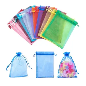 SMALL MOQ custom cheap assorted colors mesh drawstring organza pouch bag for sale