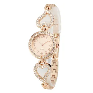 Reloj de lujo con forma de corazón para chica y mujer, pulsera con diamantes de imitación, pulsera de oro elegante