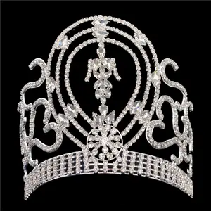 Commercio all'ingrosso di Miss Mondo Beauty Pageant Crown Argento Personalizzato Diademi e Corone in Cristalli