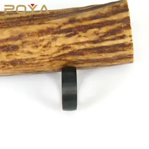 POYA Jewelry 8mm Black Tungsten Carbide Ring Inlay Whiskey Barrel Wood