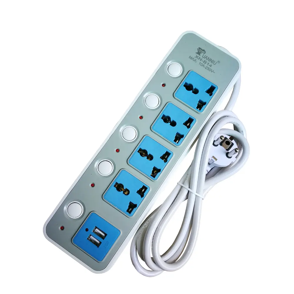 BS 4 manera 2 USB de energía eléctrica de junta de zócalo de extensión con cada interruptor