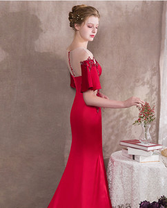 Robe de soirée rouge élégante pour Banquet, manches pagode, tenue de bal, 2023 - Product Image 5