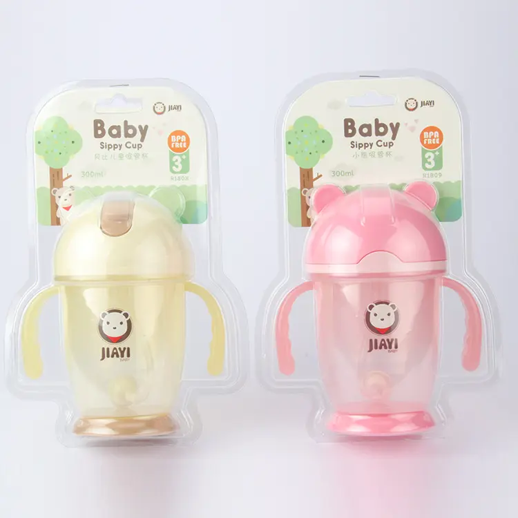 Factory Mold Baby Straw Water Bottle 300 ML Baby Bottle BPA Free Dinosa Lid PP with Handle, Can Changing Logo Printing Children