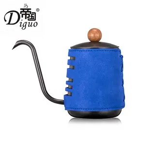 Hot Style 350ml 12 Unzen Blue Leather Wrapped Edelstahl Schwanenhals über Kaffee kessel gießen