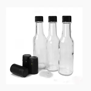 Empty 5 oz Sets of Clear Glass Dasher Bottle with Shrink Capsule Leak Proof Screw Cap Glass Hot Sauce Woozy Bottles