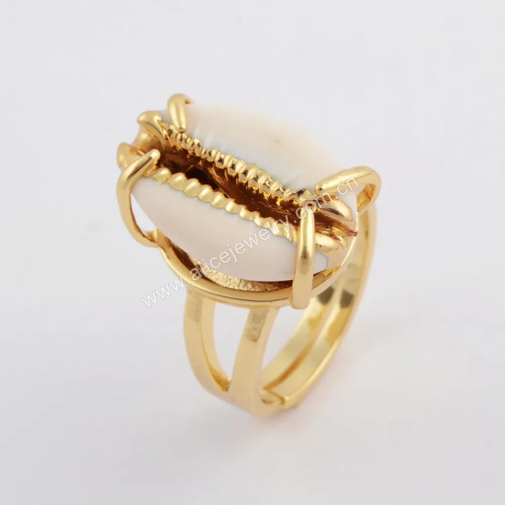 ZG0398 — bague en forme de cauris dorée, bijoux en cauri naturel, vente en gros