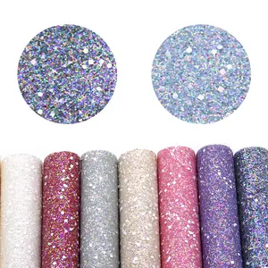 Plain Kleur Ruwe Chunky Glitter Faux Synthetisch Leer Met Pailletten 81100