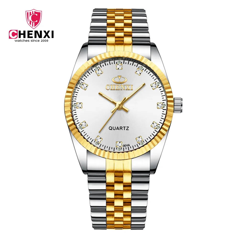 Chenxi 004A Married 2 Tones Couple Watches Stainless Steel Quartz Analog Lover'S Diamond Numeral Men Women Wristwatches Gifts