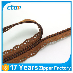 5 # design écologique à extrémité ouverte zip marron double face en nylon fermeture à glissière en dentelle - Product Image 6