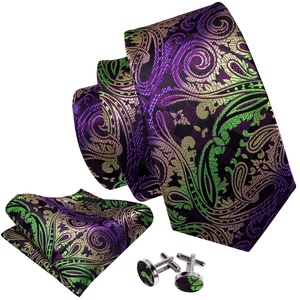 <span class=keywords><strong>Cravate</strong></span> classique brodée vert violet cachemire bouton de manchette Hanky Gravata cravates en soie pour hommes Vente en gros - Product Image 1