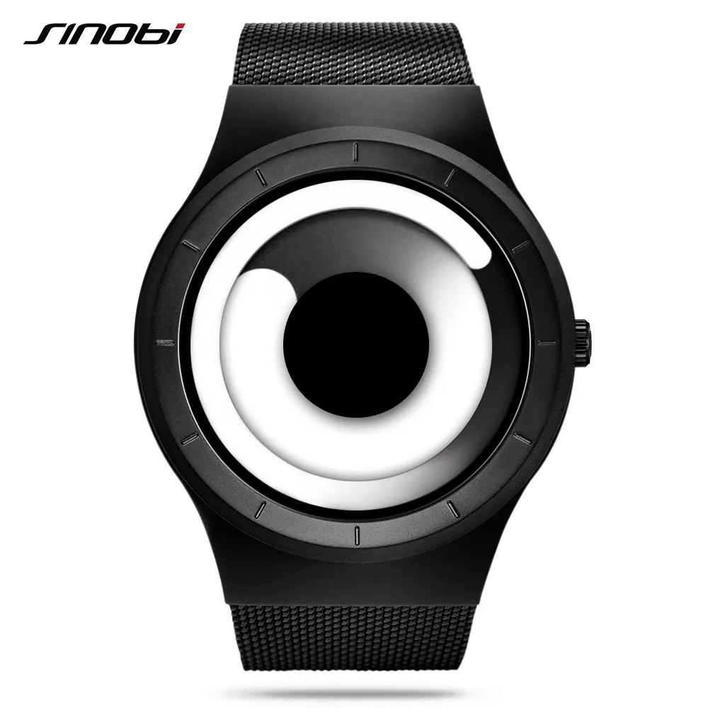 SINOBI Stylish Fashion Vortex Concept Men Quartz Watch Men's Stainless Steel Band Unique Creative Dial Wrist Watches S9659G