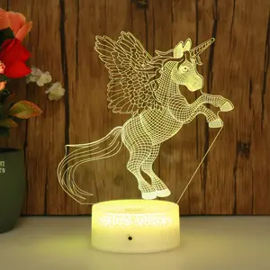 Nieuwe Cool 3d Unicorn Visuele Baby Slaap Illusie Verlichting 7 Kleurrijke Touch Usb Crack Base Tafel Slaapkamer Lamp Verjaardag Kerstcadeaus