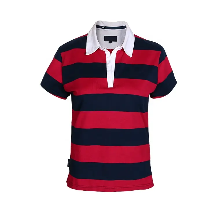 Newest striped short sleeve black and red stripe sport polo shirt design for women