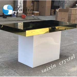 طاولة عروس مستطيلة ذهبية بمرآة لتزيين حفلات الزفاف - Product Image 1