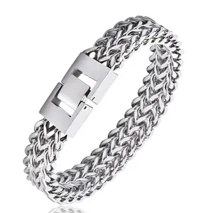 2019 New Inventions Double Row Stainless Steel Mens Chain Bracelet, Mens Chunky Chain Bracelet,Zipper Bracelet Pattern