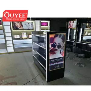 Display Makeup Kayu Mdf Kustom Berdiri Display Kabinet Makeup Komersial dengan Led