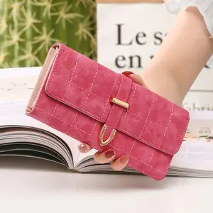 Portafogli da <span class=keywords><strong>donna</strong></span> di nuova moda con coulisse in pelle Nubuck con cerniera <span class=keywords><strong>portafoglio</strong></span> da <span class=keywords><strong>donna</strong></span> con Design lungo borsa due pieghe più pochette di colore - Product Image 1