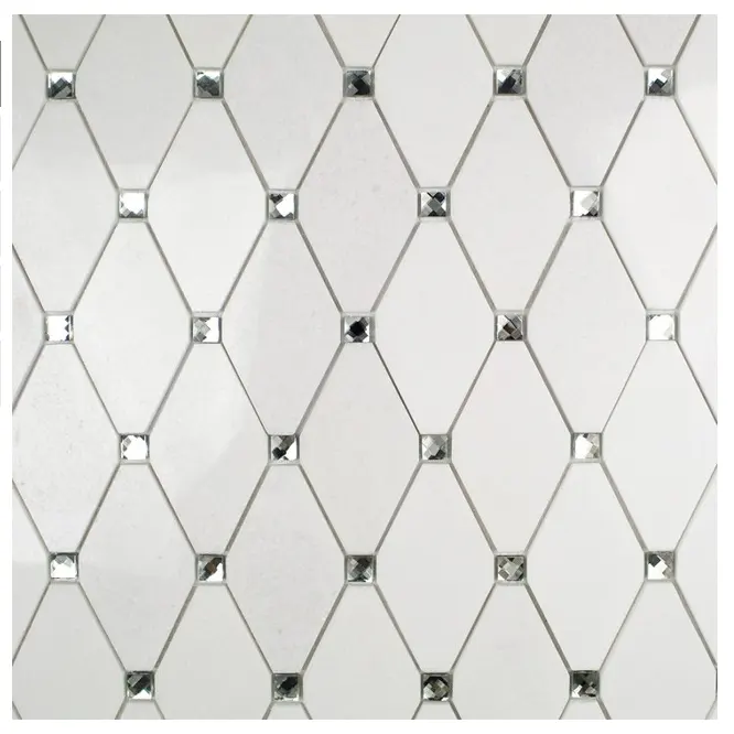 Carrelage mosaïque en diamant blanc, effet marbre et verre, noir, miroir