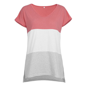 Printemps longue couture latérale fendue fond irrégulier grand cou personnalisé couleur deux tons t-shirt pour les femmes - Product Image 4