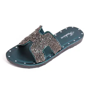 H letter slides Beach slippers ladies fashion wear sequin beach slippers for women