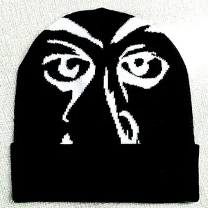 Gepersonaliseerde jacquard logo Winter hoeden Warm Acryl Gebreide Beanie Hoeden Met Custom Logo