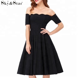 El más reciente elegante negro señoras del hombro una línea vestido - Product Image 5