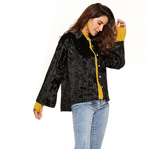 El servicio ODM negro de manga larga de terciopelo camisa de temporada de invierno moda Casual <span class=keywords><strong>dama</strong></span> <span class=keywords><strong>abrigo</strong></span> para las mujeres - Product Image 4