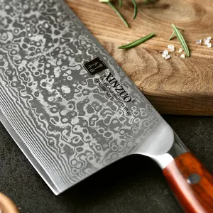 High Quality Damascus Knife 7" Damascus Steel Cleaver Knife With High Quality Rosewood Handle Kitchen Chinese Vegetable Knives