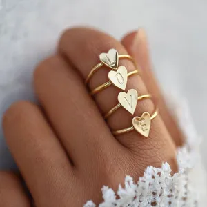 Minimalistische Gegraveerd Beginletter A B C D E F G H I J K L M N O P Q R S T U V W X Y Z Gouden Hart Vorm 26 Alfabet Letter Ring