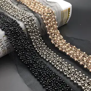 Boncuklu dantel şerit bant dantel kumaş süsü işlemeli yaka dekorasyon dantel