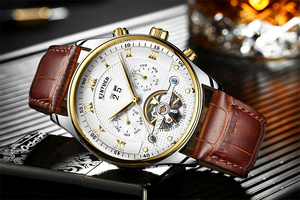 Đồng hồ đeo tay nam cơ khí dây da thương hiệu cao cấp kiểu dáng bộ xương phát sáng thiết kế đầu lâu - Product Image 5