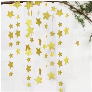 Glitter Gold/Silver Star Shape Paper String Garland For Christmas/Party /Birthday Decoration