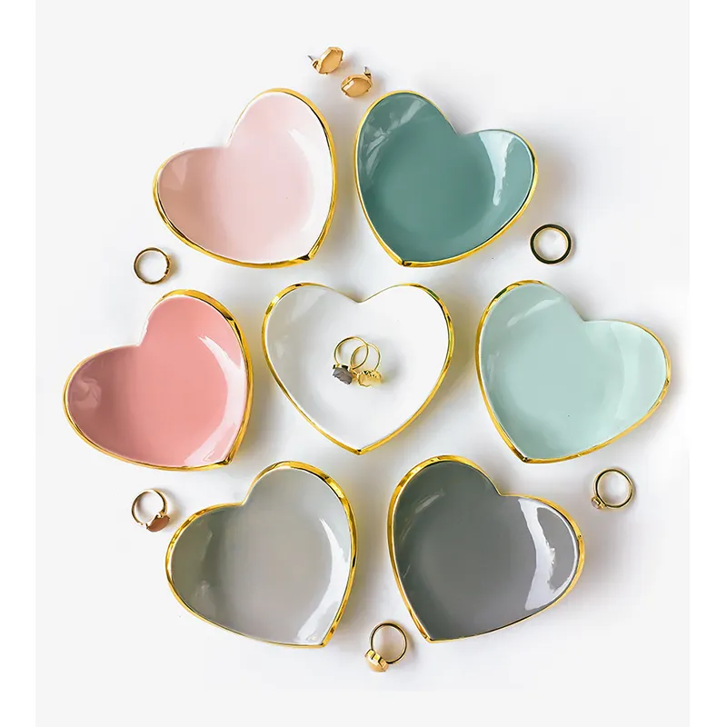 Ring Dish for Birthday Friends Daily Family Heart Shaped Jewelry Plate Ring Dish Meeshine Ceramic Jewelry Tray for Women Girls Pink Trinket Dish for Jewelry 