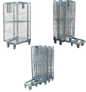 Laundry folded steel 3 sided roll cage trolley