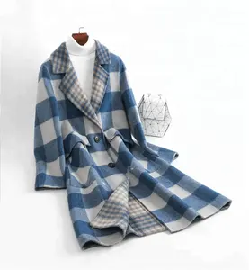 Di alta Qualità del Panno Tasca Con Patta Pisello Cappotto Plaid di Lana Donne Giacca Lunga di Inverno Cappotto di Lana