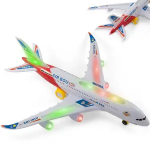Mainan Pesawat A380 dengan Lampu dan Musik, Mainan Model Bus Udara Bump And Go Elektrik dengan Lampu dan Musik untuk Anak-anak