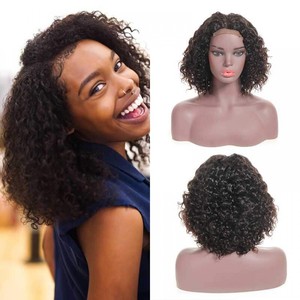 <span class=keywords><strong>Parrucca</strong></span> anteriore in pizzo brasiliano per donne nere Jerry Curl cuticole con taglio a onde allineate con capelli umani corti in pizzo svizzero - Product Image 2