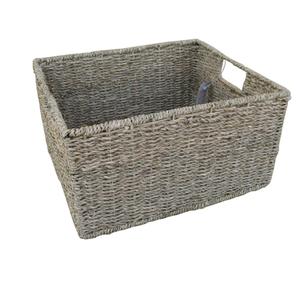 Cesta de almacenamiento de algas marinas grises naturales plegable y tejida con asas de bambú Cesta de almacenamiento de frutas diaria sostenible - Product Image 1