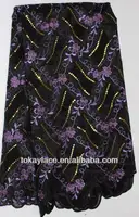 2013 yeni tasarım siyah/mor Afrika tekstil net organze kadife dantel payetli kumaş
