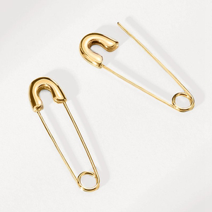 Hypoallergenic Stainless Steel <strong>Safety</strong> <strong>Pin</strong> <strong>Earrings</strong>, Minimalist Fashionable Gold Hoop <strong>Earrings</strong> - Product Image 1