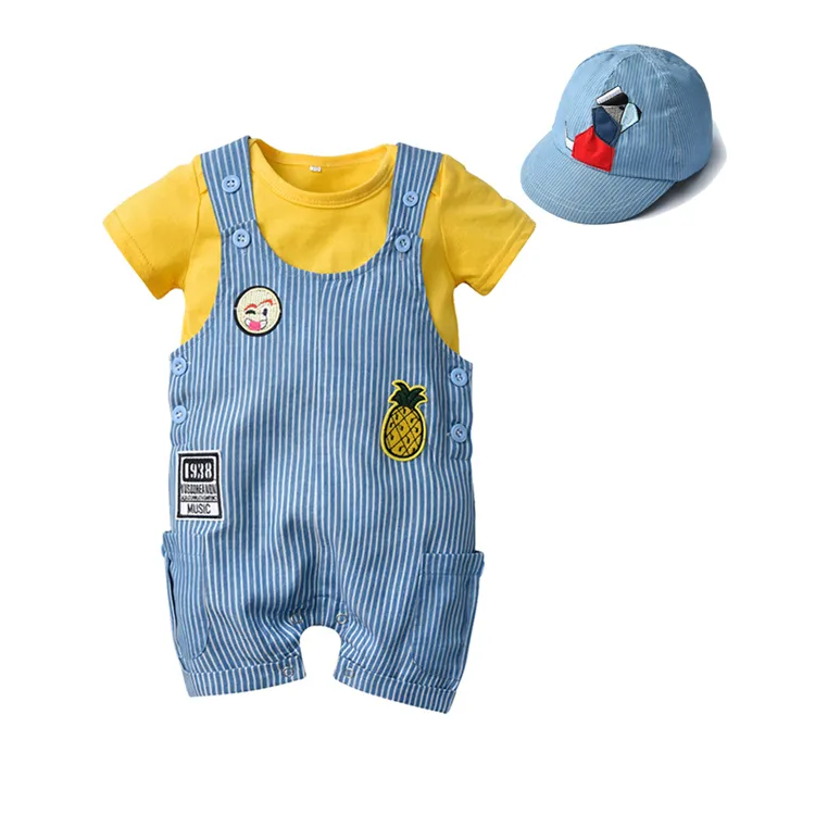 ZHG122 Neugeborenen Baby Kleidung Set für Jungen Sommer Anzug Set Hut + Striped Romper + Insgesamt Anzug Casual Kinder Baby junge Kleidung