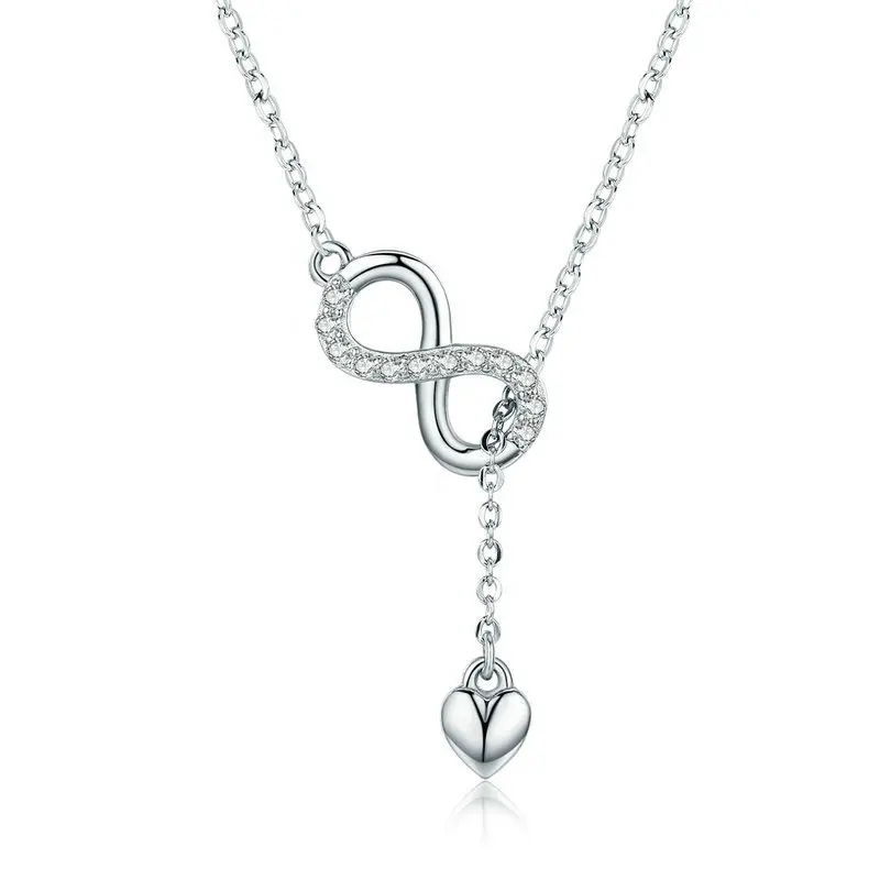 Scn223 colar de prata esterlina 925, pingente infinito para sempre amor, corrente, colares lariat, joias de zircônio para mulheres