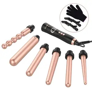 Hot New Hair Tools 5 in 1 Curling Iron Wand Tongs Set With 5 Interchangeable Hair Curler Ceramic Barrels for All Hair Types