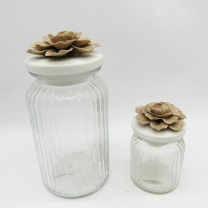 Pot à <span class=keywords><strong>confiture</strong></span> en verre transparent de qualité alimentaire avec couvercle en céramique en forme de fleur - Product Image 6