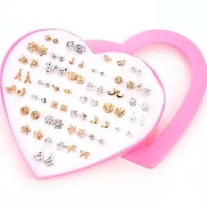 New Đơn Giản Phong Phú Phong Cách Rhinestone Stud Bông Tai Cho Cô Gái Vàng Bạc Bông Tai Nhựa