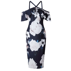 2018 Décontracté Été Sangle Cou Hors Épaule Volants Gaine Floral Robe Femmes - Product Image 1