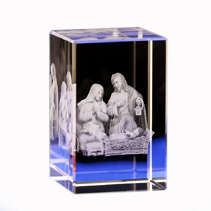 Exquisitte bautismo regalos regalo de vuelta 3D grabado láser cubo de cristal