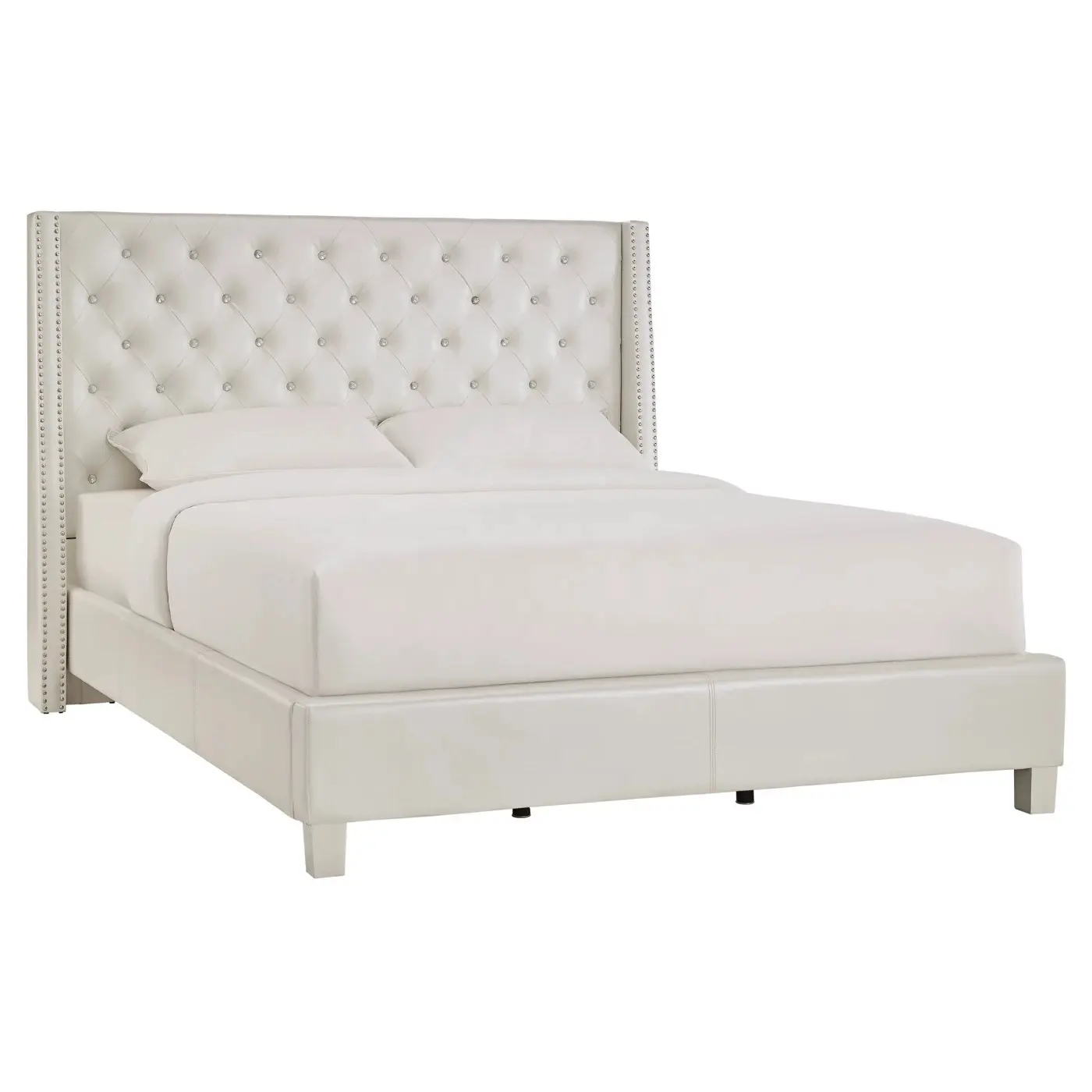 Crystal Getuft Wingback Lederen Gestoffeerde Bed, Twin Volledige Dubbele Queen King Size