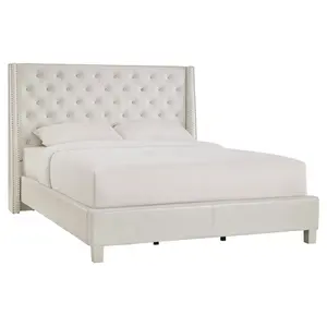 Crystal Tufted Wingback Leather Upholstered Bed, Twin Full Double Queen King Size